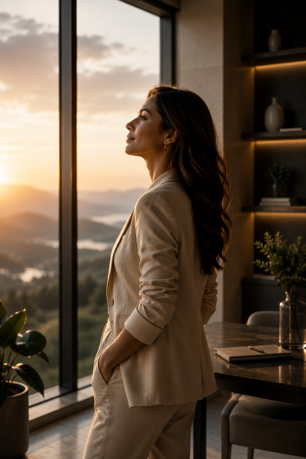 Persona en calma y claridad mirando el amanecer — transformación interior